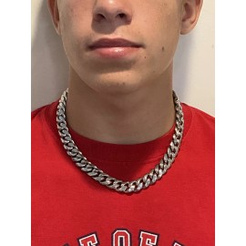 Hip Hop 14mm Mens Real Miami Cuban Link Choker White Gold Plated SS Real HipHop Necklace