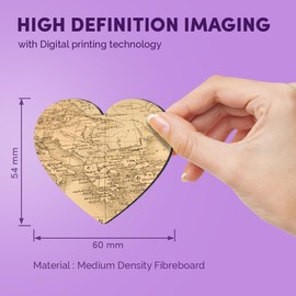 1x Heart MDF Magnet 6cm - Antique World Map Mediterranean Sea - Fridge Locker Office Whiteboard Toolbox #50102