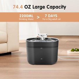 Romon Cat Fountain, Drinking Fountain for Cats, 2.2 L, Super Silent Cat Drinking Fountain, Indoor Cat Fountain for Cats - for Multiple Pets - Black