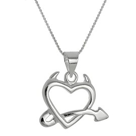 jewellerybox Large Sterling Silver Devil Heart Pendant on Chain - 22 Inches