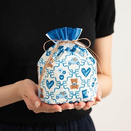 HEADS RCH-BS2 W7.1 x D3.1 x H7.1 inches (W180 x D80 x H180 mm), Blue, 20 Pieces, Ribbon Check PE Drawstring Bag