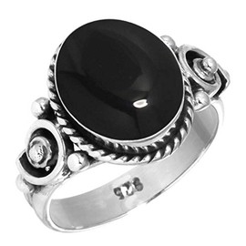 Jeweloporium 925 Silver Ring for Women Size U Natural Black Onyx Stone Solitaire Silver Ring Birthday Gift Costume Jewelry