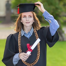 GHGMAO Graduation Lei, Graduation Leis 2025, Graduation Necklace for Class of 2025, 1Pc/2Pcs/6Pcs Braided Ribbon Lei for Graduation Accessories, Grads Parties Decorations (Black, Gold)