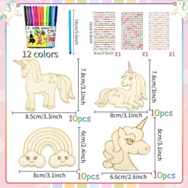 Pack of 40 Unicorn Craft Set, Unicorn Children's Birthday Crafts, Unicorn Wood Craft Set for Painting, Unicorn Children's Birthday Wooden Craft Sets for Children, DIY Unicorn Wood Decoration, Unicorn