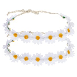 TIESOME 2 Pcs Daisy Flower Crown Headbands for Women, Sunflower Headband Crown Adjustable Bohemian Daisy Floral Headpiece for Weddings Parties Photo Props