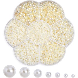 Perlas Planas para Arte de uñas, Paquete de 16.000 Piezas, Marfil, 1.5-6 mm, Perlas Adhesivas y abalorio de Espalda Plana, Suministros de joyería y Manualidades