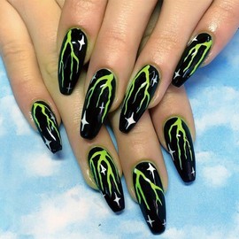 24Pcs Press On Nails Long Square Coffin Black Claw Fashion Fake Nails Stick on Nails Glue on Nails Acrylic Nails Spring Summer Exquisite Static False Nails for Women 1187