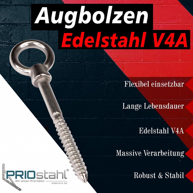 PRIOstahl Eye bolt with wood thread, eye bolt, eye bolt,