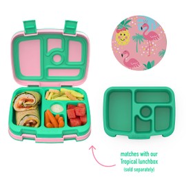 Bentgo - Bandeja con impresión para niños con cubierta transparente, reutilizable, sin BPA, recipiente de 5 compartimentos con control de porciones integrado para comidas saludables en casa y almuerzos sobre la marcha (tropical)
