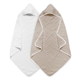 Arnzion Baby Hooded Towels for Babies and Toddlers, Muslin Baby Bath Towel Soft and Absorbency for Boys and Girls (Brown and White 2 Pack)