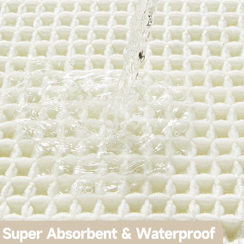 TYUU Cream White Bathroom Rugs, Waffle Bath Mat Non Slip