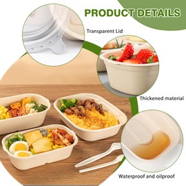 50 Pack 36 Oz Rectangle Paper Bowls with Lids for Taco Salad, Burrito, Nacho, Pasta, Compostable Paper Meal Prep Container Disposable, Large Deep Take Out Food Container for Party (50 bowls with lids)