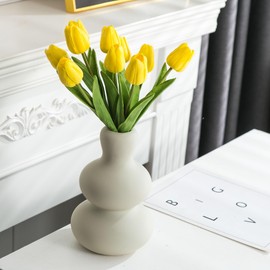 Sowlvenco White Ceramic Vases, Boho Decor Vase, Modern Vase for Pampas Grass, Neutral Minimalist Vase for Table, Living Room, Shelf, Bookshelf and Entryway