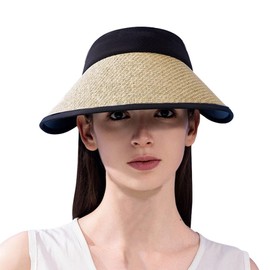 Sun Visor Hat Sun Hat for Women Roll Up Straw Hat Summer Beach Hat Foldable Wide Brimmed Hat UPF 50+ Sun Hat Empty Top Sun Hat Golf Tennis Visor Hat Packable Straw Hat for Traveling Vacation