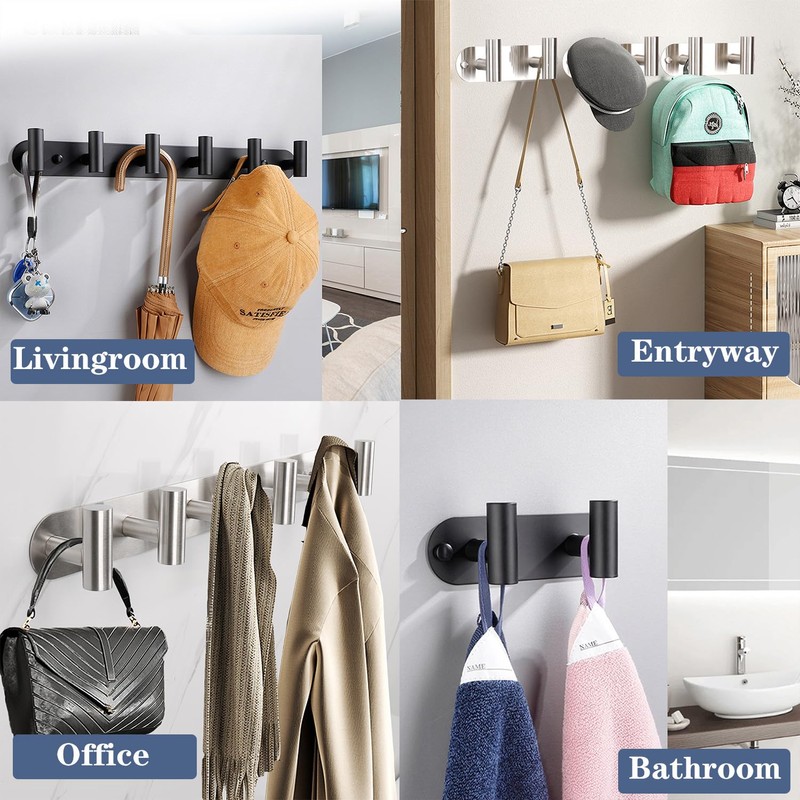 Vanloory Coat Hook Rack, Wall Mounted Rack with 4 Hooks,