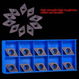 dcmt11t3 dcmt11t304 vp15tf 10Pcs/set CNC Carbide Tips Inserts Blade Cutter Lathe Turning Tool with Box Tin-Coated Insert Indexable Milling Tools for Steel Semifinishing Inaserts Storage
