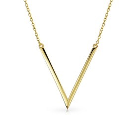 Bling Jewelry Minimalist Geometric Chevron V Pendant Necklace for Women Teen Gold Plated .925 Sterling Silver