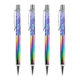 4 Pcs Colorful Metal Ballpoint Pen, Huhoo Unique Metal Bling Dynamic Liquid Sand Pen with Black Ink Office Supplie Gifts Pens for Christmas Engagement Wedding Birthday Mother Day