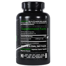 Healthfare Activated Charcoal Capsules 1200mg | 150 Capsules | Derived from Coconut Shells | Highly Absorbent | Non-GMO | Made in The USA