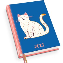 Dumont Pocket Diary White Cat 2025, 11.3 x 16.3 cm, Diary with Weekly Calendar, Two Ribbon Bookmarks and Many Special Pages