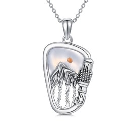 PROESS Carabiner Mustard Seed Necklace for Women Men Sterling Silver Mountain Pendant Necklace Carabiner Jewelry Gift