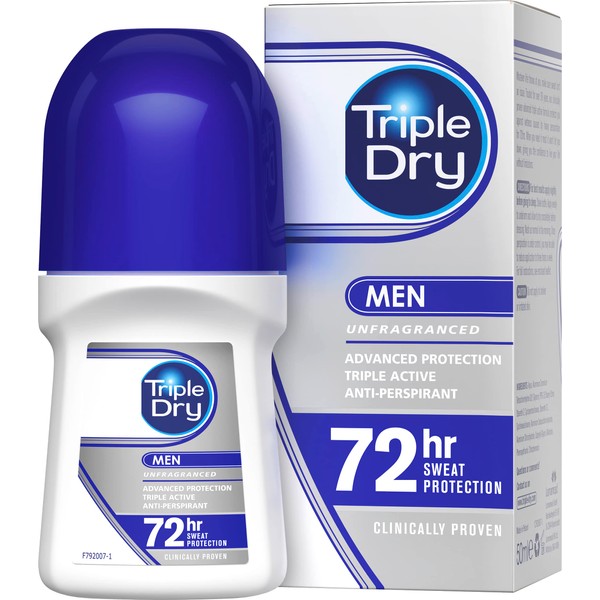 Tripple Dry 72 Hour Men's Deodorant, Extra Protection, Antiperspirant, Quick-Drying, Roll-On, 50 ml