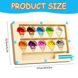 Esoes Montessori Toy Ice Cream Magnetic Game Maze Educational Toy Cute Gifts for Girls and Boys Exercise Motor Skills Puzzle Wooden Toy to Practice Counting