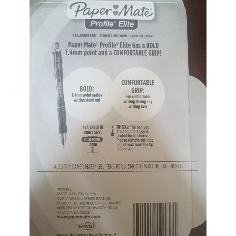 Paper Mate Profile Elite Retractable Ballpoint Pens, Bold Point,8pc Asst-SHIP24H
