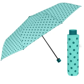 PERLETTI Umbrella Compact Handbag for Women - Pocket Umbrella Manual for Women Girls - Women's Umbrella Rain Umbrella Storm Resistant Lightweight Mini - Diameter 97 cm, Light blue with polka dots