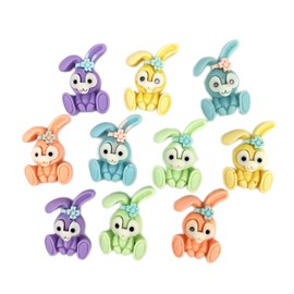 Heyiwell 10PC Resin Mix Colorful Rabbit Flatback Cabochon Embellishments for Craft Making Ornament Scrapbooking DIY Party Decor 19x27mm