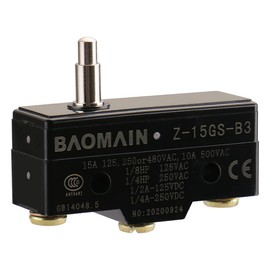 Baomain 2PCS Z-15GS-B3 General Purpose Basic Switch, Slim Spring Plunger, Screw Terminal, 0.5mm Contact Gap, 15A Rated Current