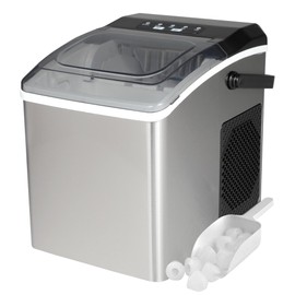 Koolatron Countertop Ice Maker Portable Stainless Steel Ice Machine 26Lbs/24Hrs 9 Ice Cubes in 6 Mins 2 Sizes of Ice Pellets Self-Cleaning