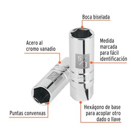 Truper D-3820-B, Dados para bujía de 6 puntas std, 5/8"