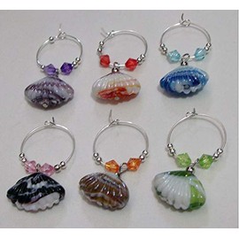 Wine Charms ~ Beach Theme Sea Shell Wine Charms Wine Glass Marker Set of 6 (Style 1)