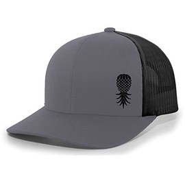 Trenz Shirt Company Men's Upside Down Pineapple Embroidered Mesh Back Trucker Hat Baseball Cap, Charcoal/Black