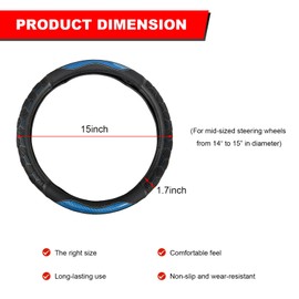 ZNDAW Carbon Fiber Steering Wheel Cover, Non-Slip Leather Steering Wheel Protector with 3D Honeycomb Design, Comfy Grip Breathable Sporty Auto Wheel Wrap for Most Cars Trucks SUVs (Sky Blue)