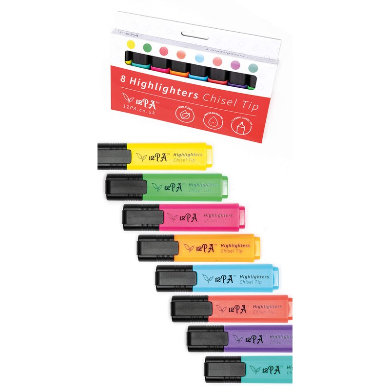 12PA 8 Chisel Tipped Highlighters