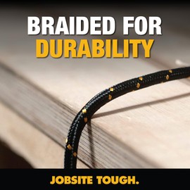 DEWALT Reinforced Braided Cable for Lightning, 10 feet, 3 feet, Black with Yellow