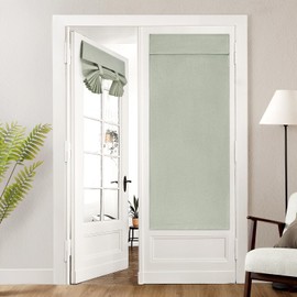 HOMEIDEAS 100% Linen Blackout French Door Curtains, Privacy Door Window Curtains, 26 X 68 Inch Room Darkening Blinds, Thermal Insulated Shades for Bedroom, 1 Panel, Sage Green