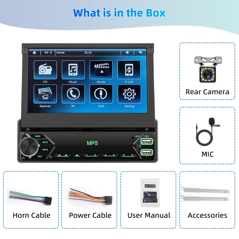 Motorsi Single Din Car Stereo Audio with Carplay Android Auto