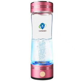 GOSOIT Hydrogen Water Bottle Hydrogen Alkaline Water Pitcher Generator Ionizer Hydrogen Rich Water Maker Machine with SPE and PEM Technology 500ml/17Fl OZ(Pink)