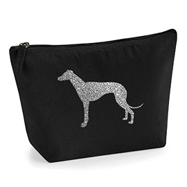 Greyhound Make Up Bag, Black Canvas Cosmetic Bag, Greyhound Gift, Greyhound Mum, Gift for Greyhound Lover