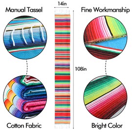 Mexican Table Runner 4Pack 14 x 110 Inches Large Mexican Theme Party Decoration for Cinco de Mayo Fiesta Party Serape Table Runner(4 Pcs)