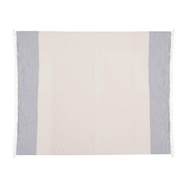 HomeRoots 47" X 60" Blue and Ivory Cotton Woven Striped Throw Blanket with Fringe