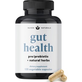 Nuven Naturals All-in-One Gut Health w/Probiotics, Prebiotics, Digestion-Supporting Herbs, and Adaptogens - Leaky Gut Repair Formula to Support Gut Lining, Aid in Digestion, and Promote Good Bacteria