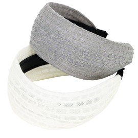 Padorul 2 Pack Wide Headbands for Women's Hair - Comfortable Non-Slip Stretch Knit, Fashion Hair Accessories (Grey White)