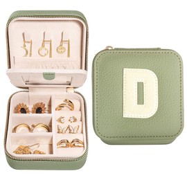S.Leaf Initial Travel Jewelry Case Jewelry Boxes for Women Small Jewelry Box Travel Jewelry Box Jewelry Gift Boxes Jewelry Travel Case Jewelry Organizer Box Portable Travel Jewelry Case Letter D