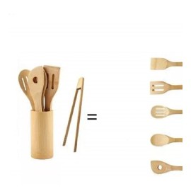 PARATO2 Set  Utensilios De Cocina De Bambú 8 Piezas Con Pinza Y Base