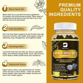 B BEWORTHS Black Seed Oil & Sea Moss Gummies, Organic Irish Sea Moss Gummies