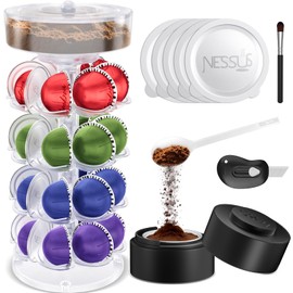 Nessus Vertuo Pods Holder for Nespresso Pods Vertuo, Reusable Pods Kit for Nespresso Vertuo, Refillable Coffee Pods with 100PCS Aluminum Foil Lids, Holder Organizer for Nespresso Vertuo Machine